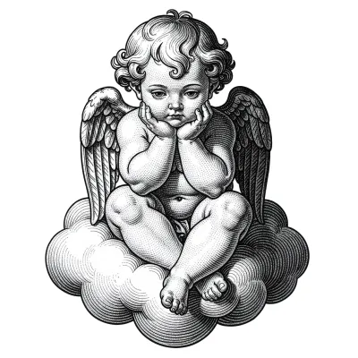 Cherub Putti, Fine Line tattoo flash design