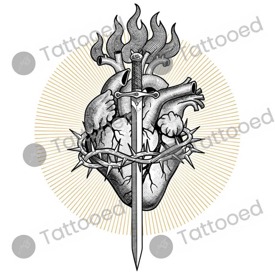 Sacred Heart of Jesus, fine line tattoo flash design