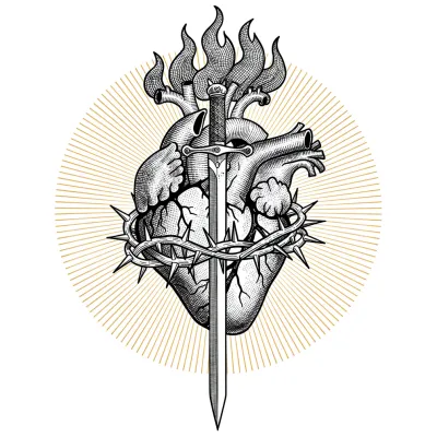 Sacred Heart of Jesus, Fine Line tattoo flash design
