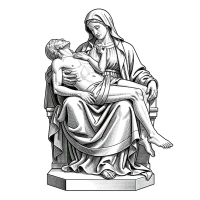 Pieta, Fine Line tattoo flash design