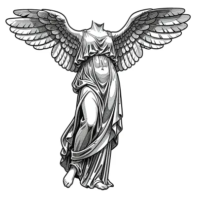 Winged Victory Nike, Fine Line tattoo flash design