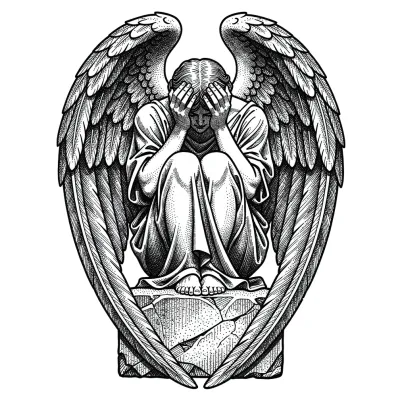 Weeping Angel, Fine Line tattoo flash design
