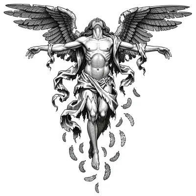 Fallen Lucifer, Fine Line tattoo flash design