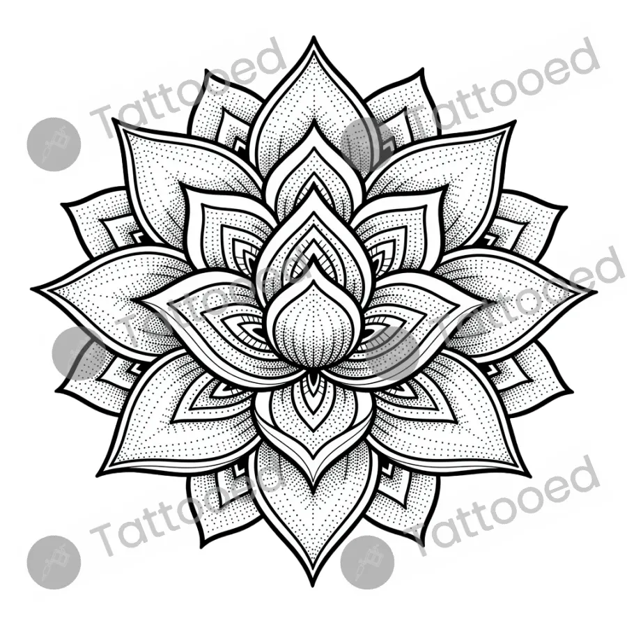 Lotus Flower, geometric tattoo flash design