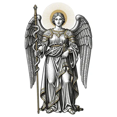 Archangel Raphael Healer, Fine Line tattoo flash design