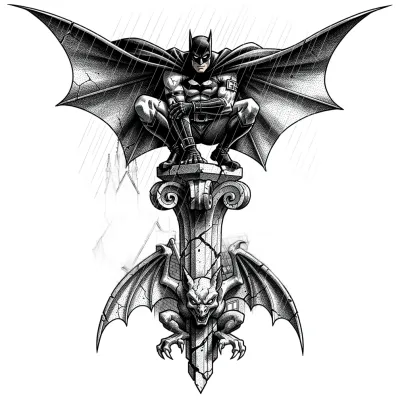 Caped Dark Knight, Fine Line tattoo flash design