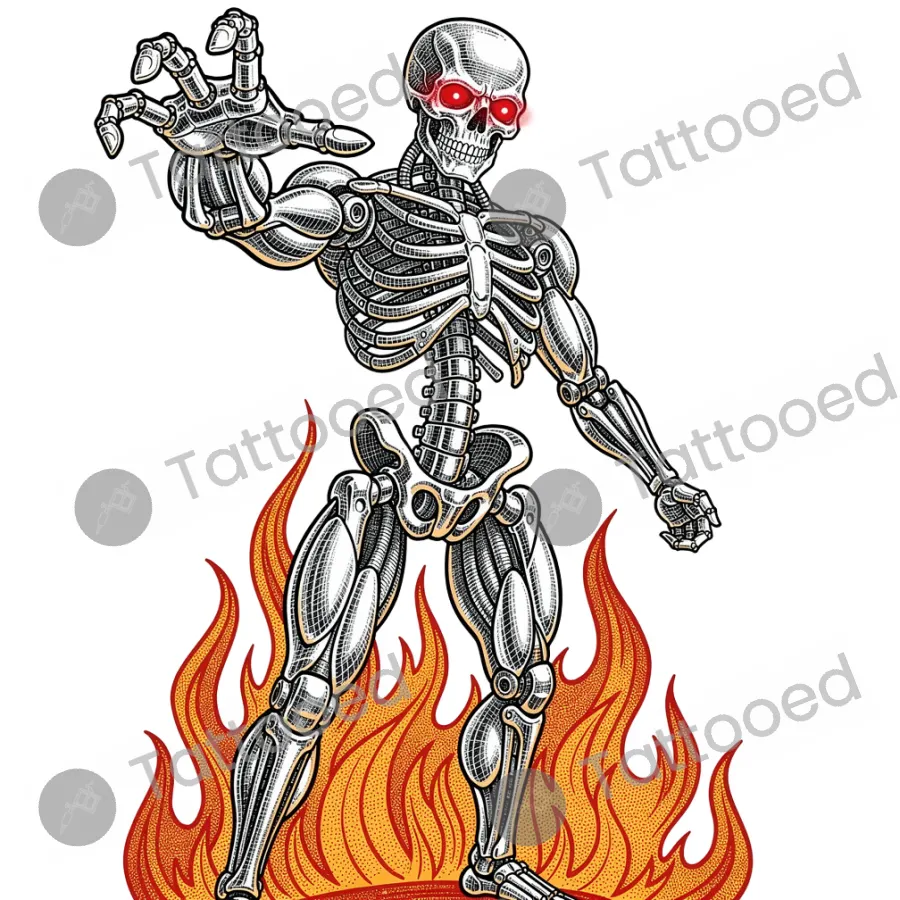 Cybernetic Assassin, fine line tattoo flash design