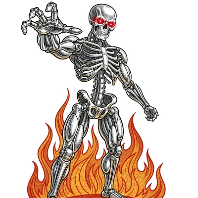 Cybernetic Assassin, Fine Line tattoo flash design