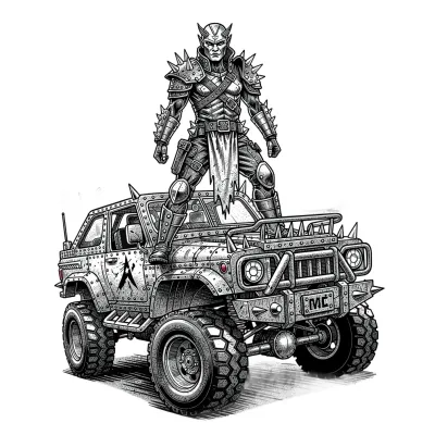 Desert Apocalypse Warrior, Fine Line tattoo flash design