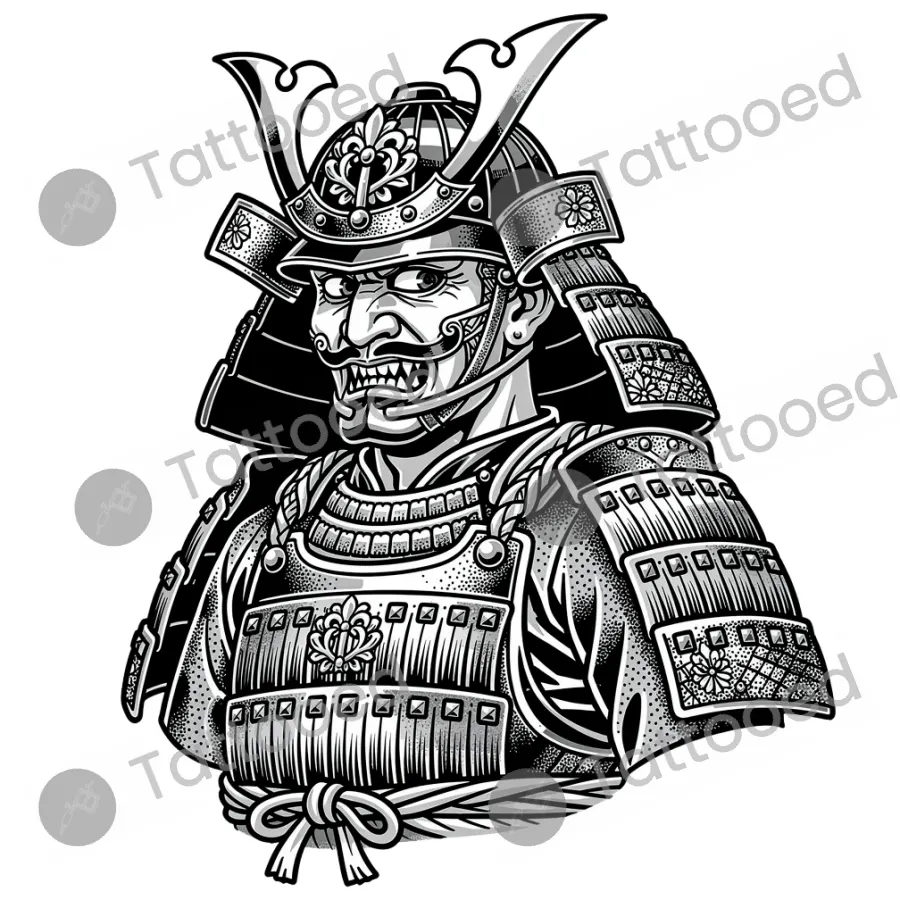 Samurai Warrior, blackwork tattoo flash design