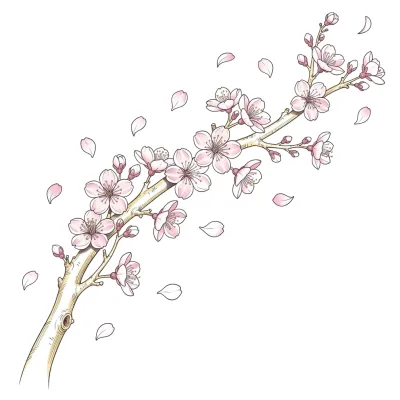 Japanese Cherry Blossom Sleeve, Fine Line tattoo flash design