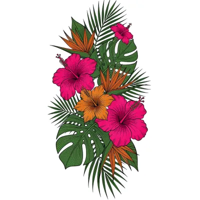 Tropical Botanicals Sleeve, Fine Line tattoo flash design