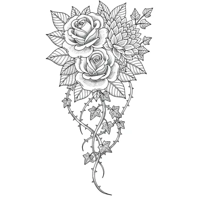 Victorian Botanical Sleeve, Fine Line tattoo flash design