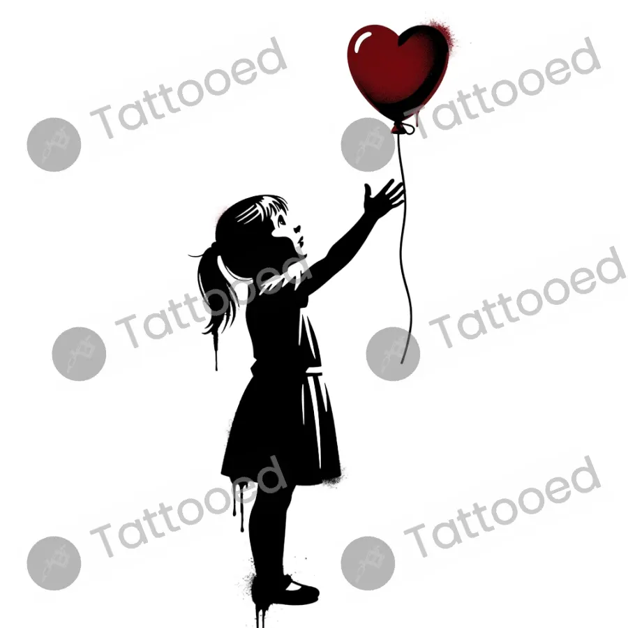 Street Art Girl Balloon, blackwork tattoo flash design