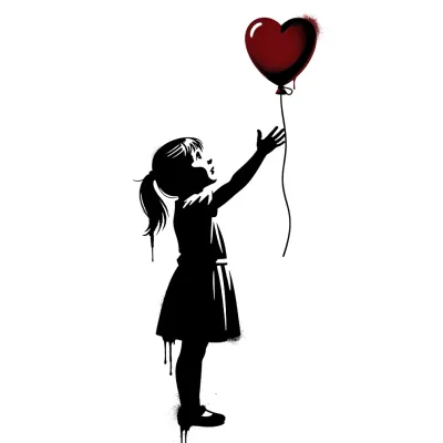 Street Art Girl Balloon, Blackwork tattoo flash design