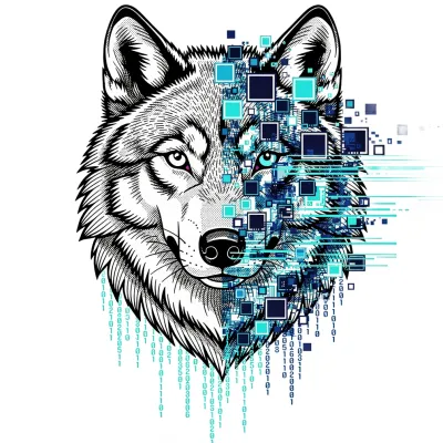 Digital Wolf Corruption, Fine Line tattoo flash design