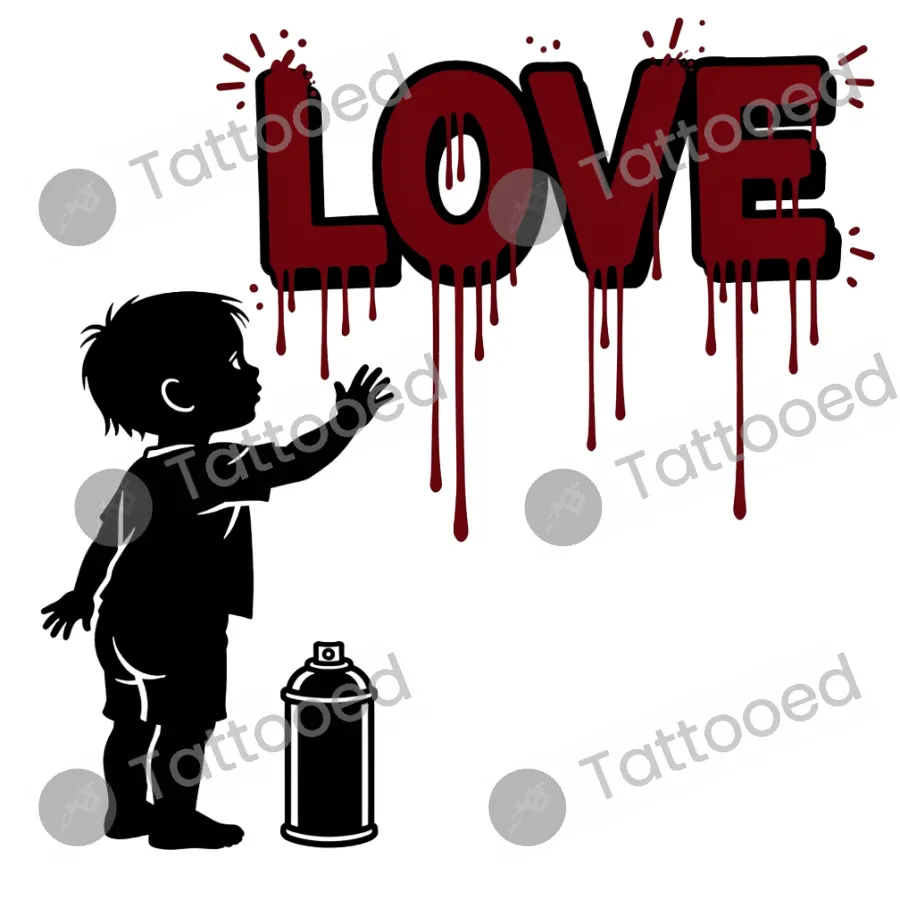 Street Art Child Painting, blackwork tattoo flash design