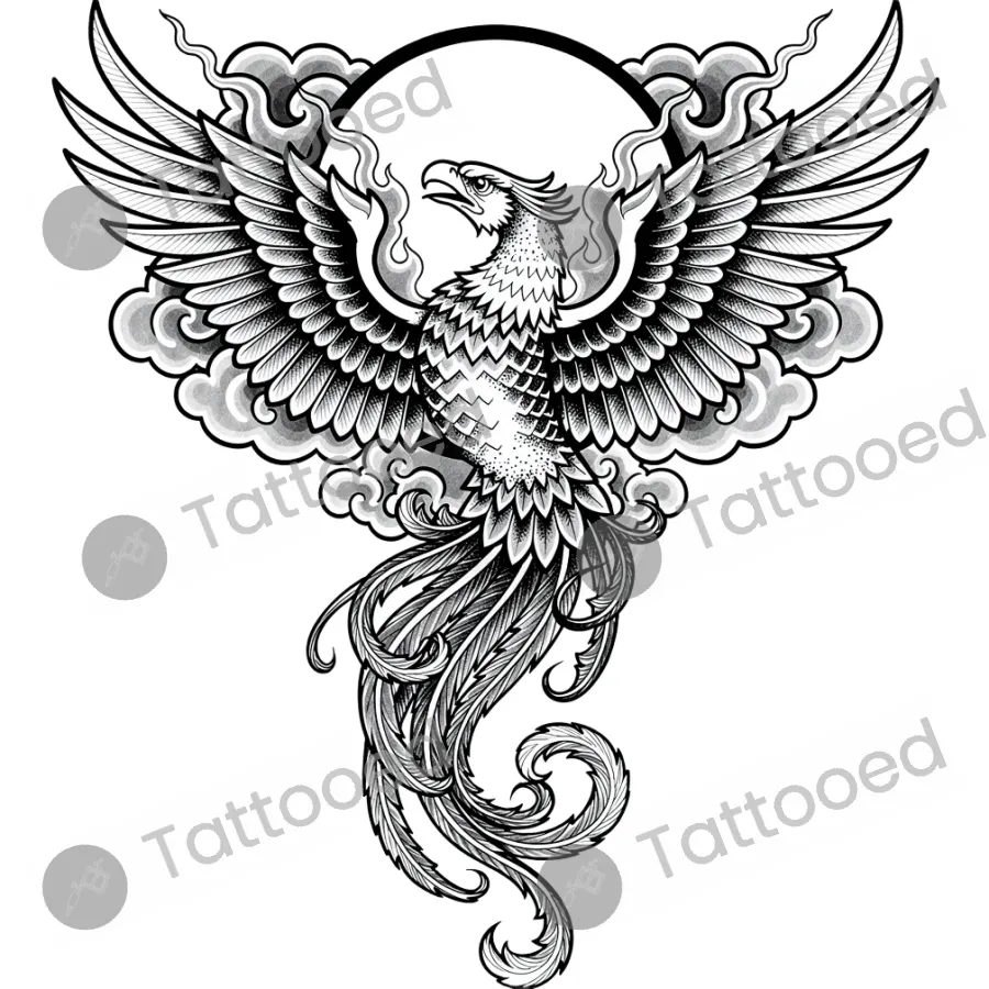 Phoenix Rising, blackwork tattoo flash design