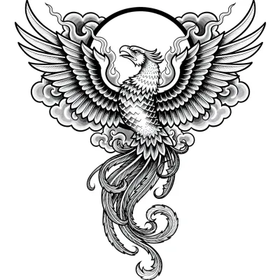 Phoenix Rising tattoo flash design