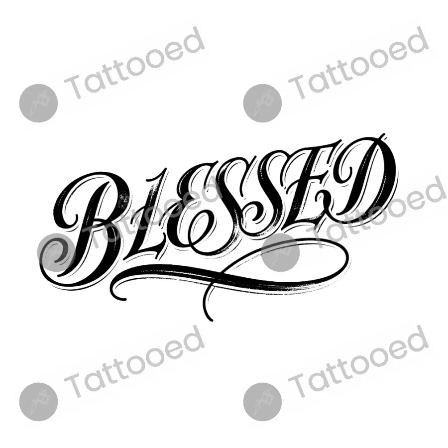 Blessed, lettering tattoo flash design