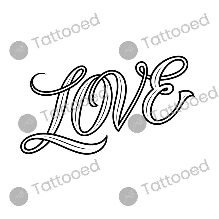 Love, fine line tattoo flash design