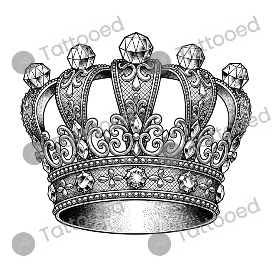 King Crown, fine line tattoo flash design