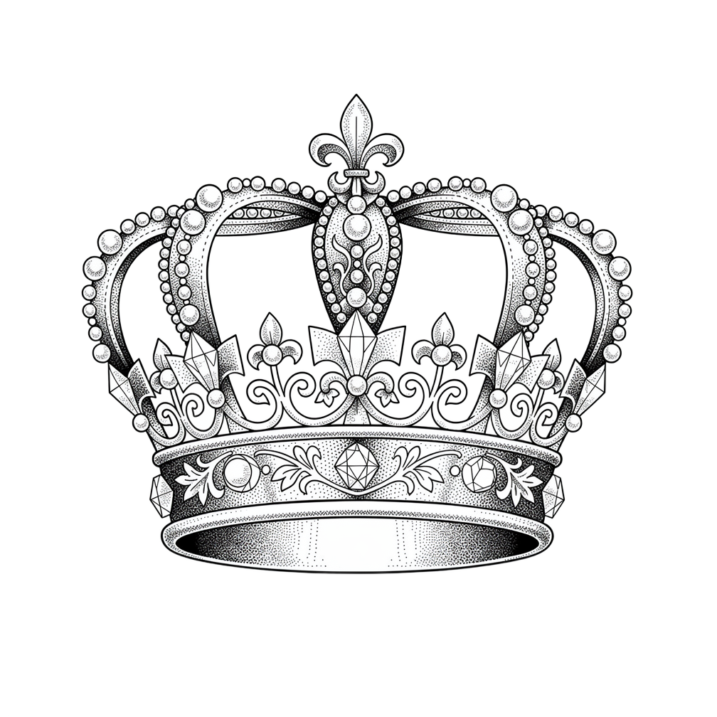 Queen Crown, fine line tattoo flash design