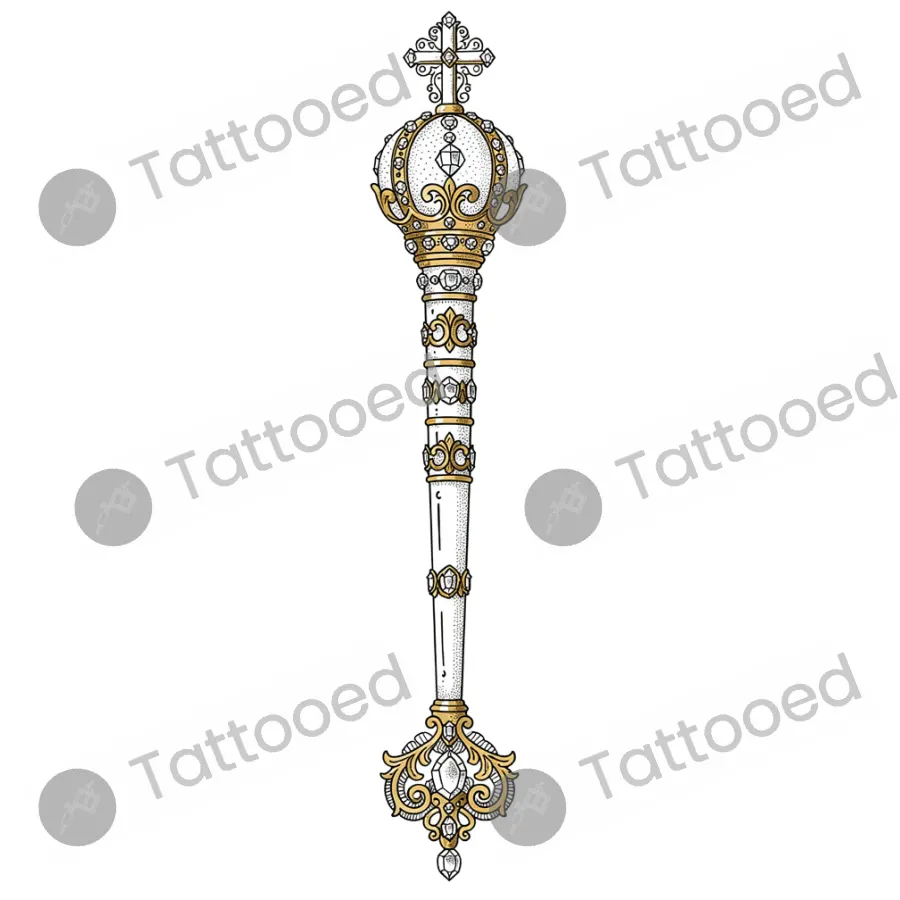 Queen's Sceptre, fine line tattoo flash design