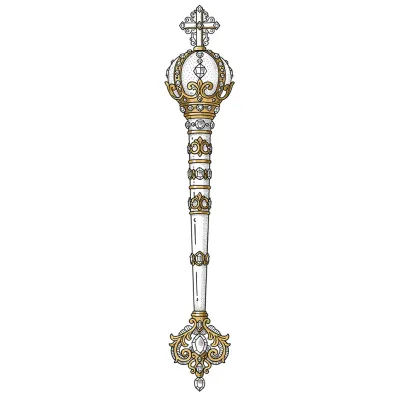 Queen's Sceptre, Fine Line tattoo flash design