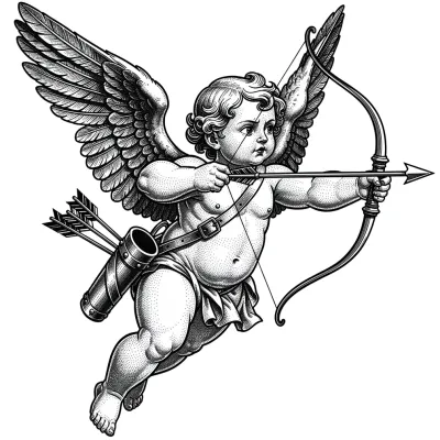 Renaissance Cherub, Fine Line tattoo flash design