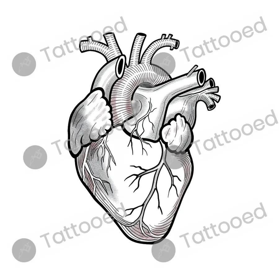 Micro Anatomical Heart, fine line tattoo flash design