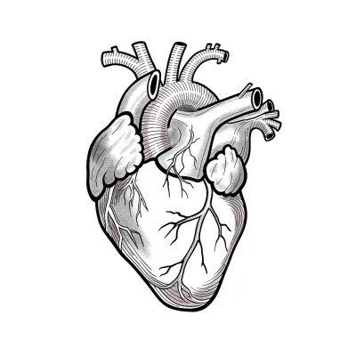Micro Anatomical Heart, Fine Line tattoo flash design