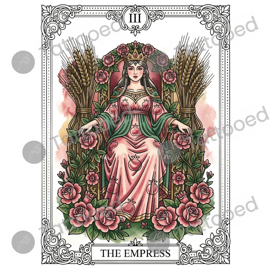 The Empress Tarot Card, neo-traditional tattoo flash design