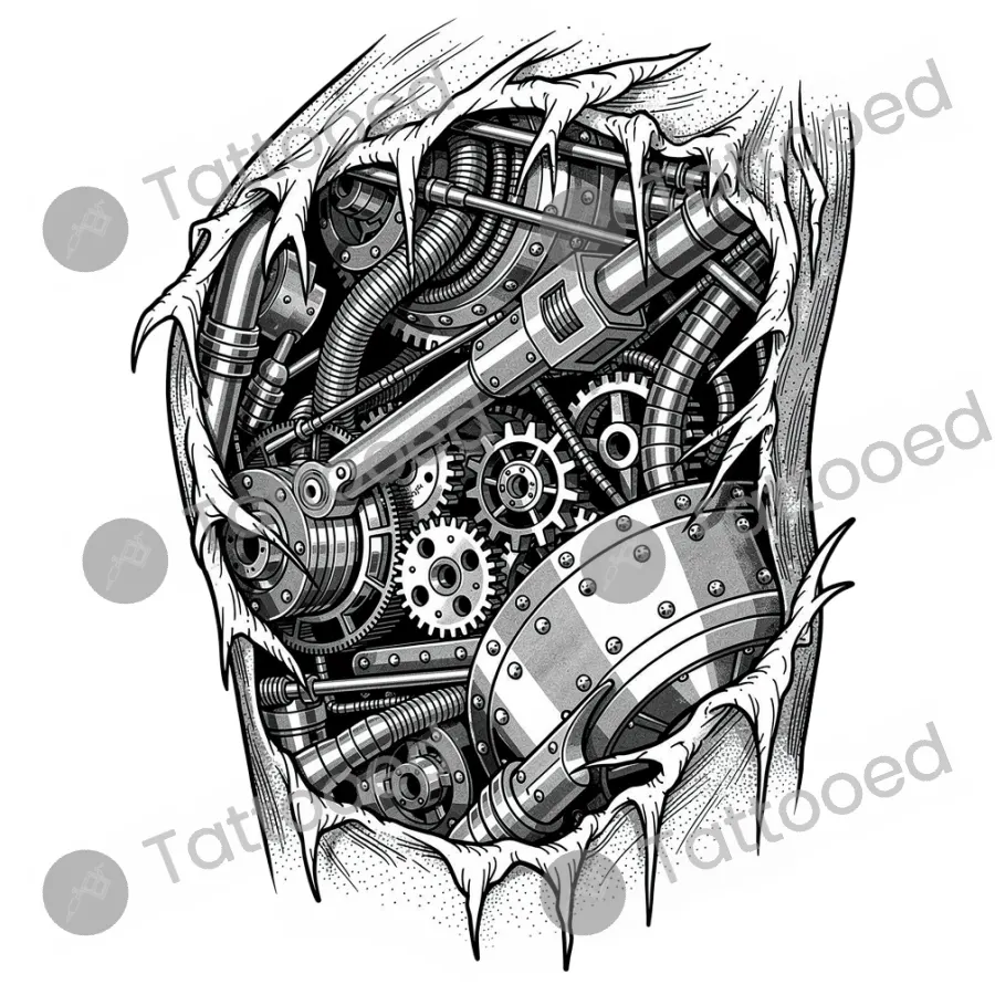Biomechanical Arm, biomechanical tattoo flash design