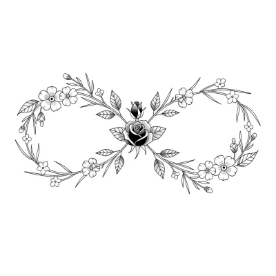 Micro Infinity with Botanicals tattoo flash design