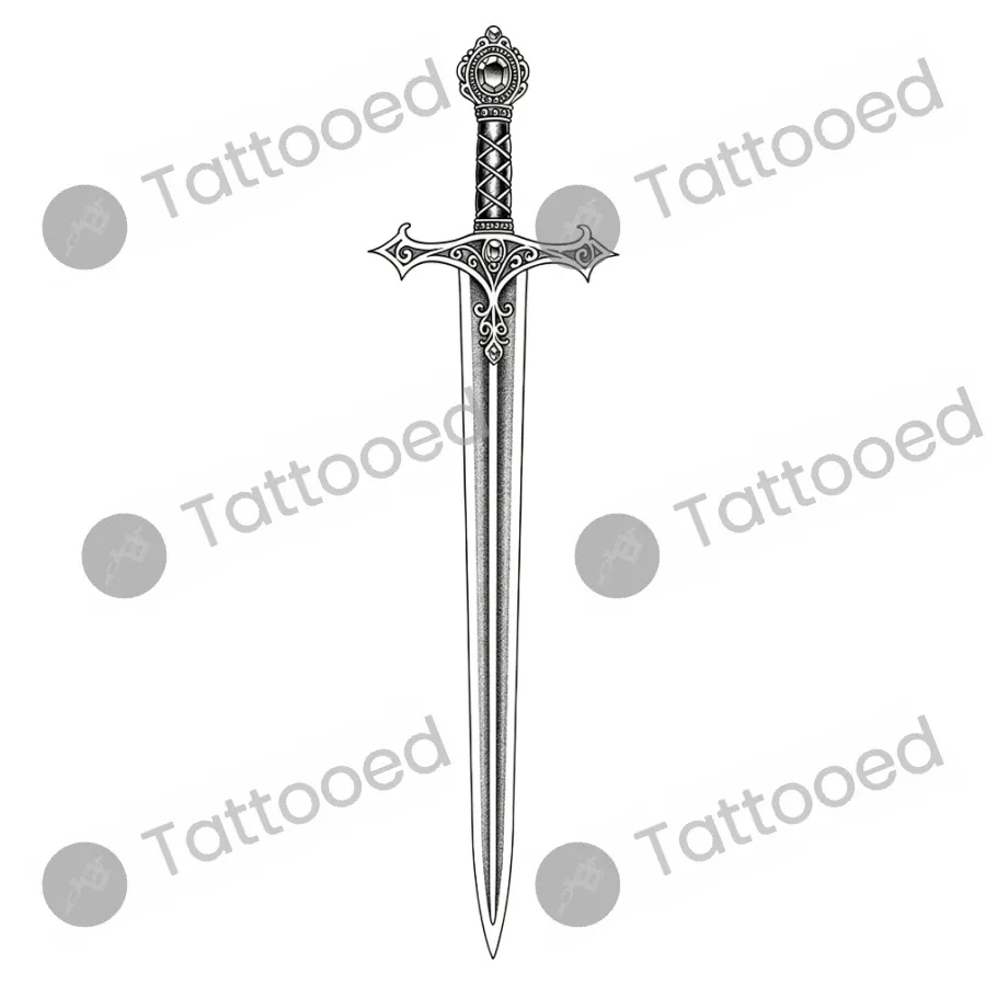 Micro Ornate Sword, fine line tattoo flash design