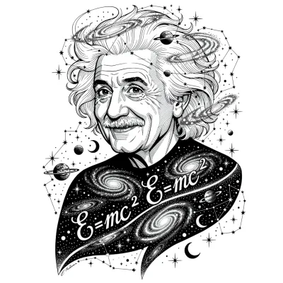 Albert Einstein Portrait, Fine Line tattoo flash design
