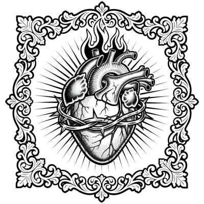 Sacred Heart tattoo flash design