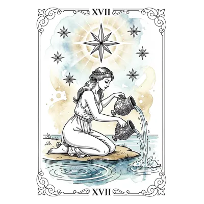 The Star Tarot Card, Fine Line tattoo flash design