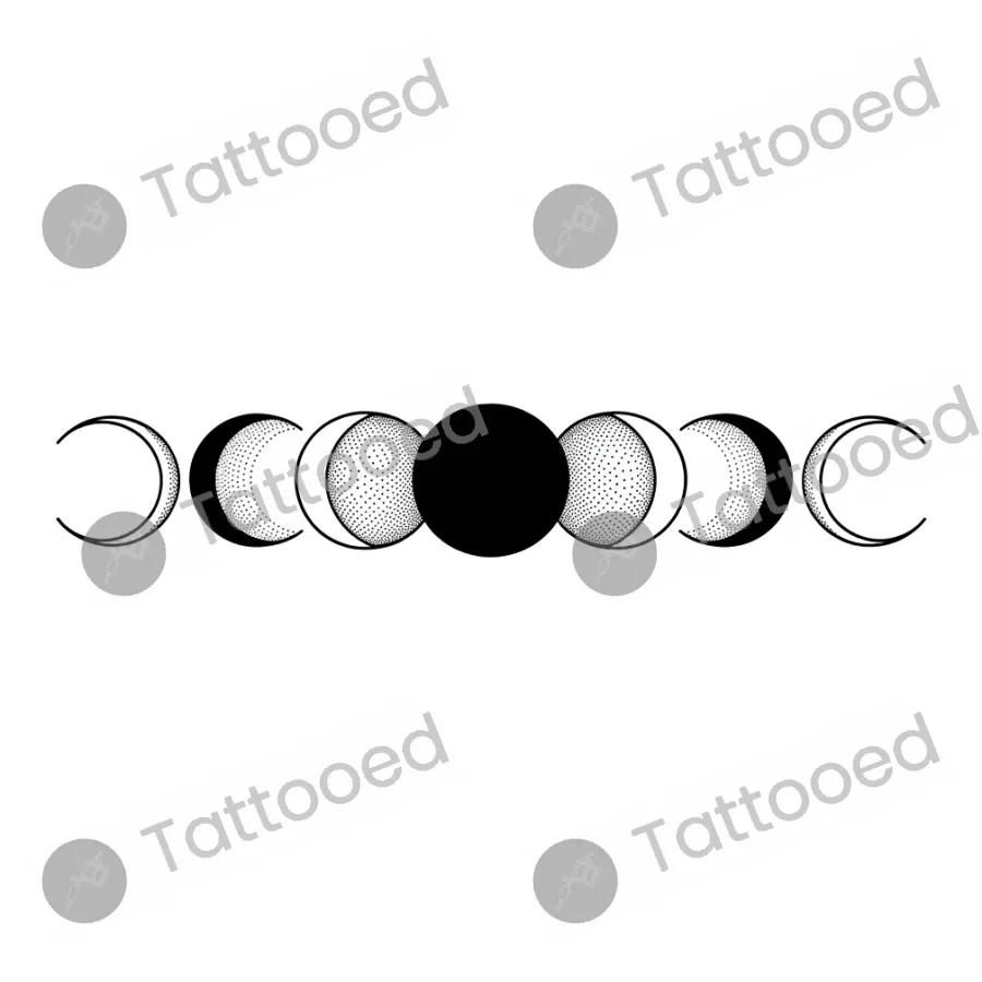 Moon Phases Row, fine line tattoo flash design