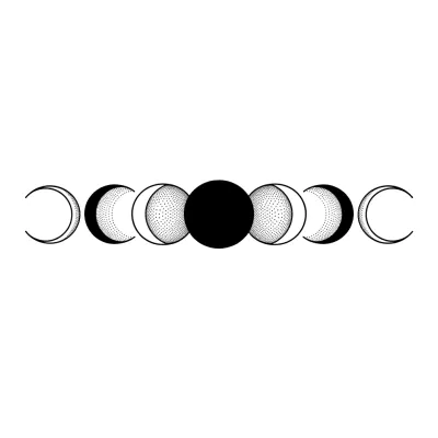 Moon Phases Row, Fine Line tattoo flash design