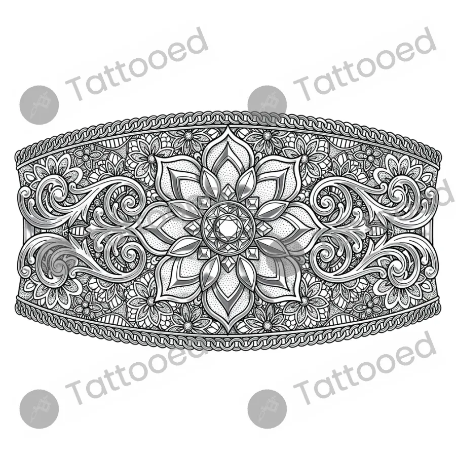 Ornamental Wrist Cuff, fine line tattoo flash design