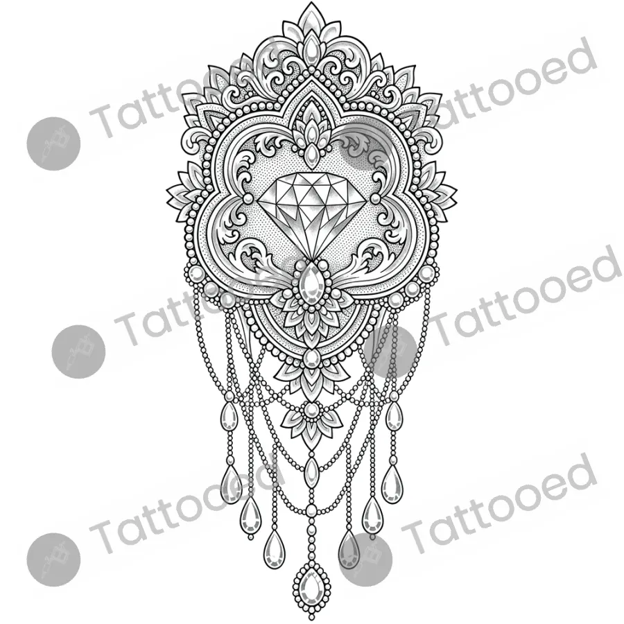 Ornamental Thigh Piece, fine line tattoo flash design