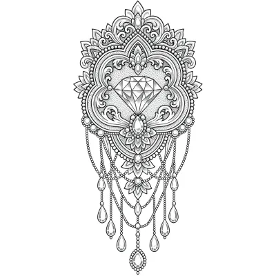 Ornamental Thigh Piece, Fine Line tattoo flash design