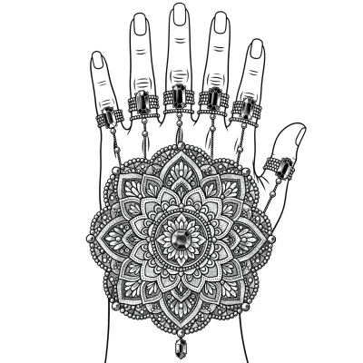 Ornamental Hand Piece, Fine Line tattoo flash design