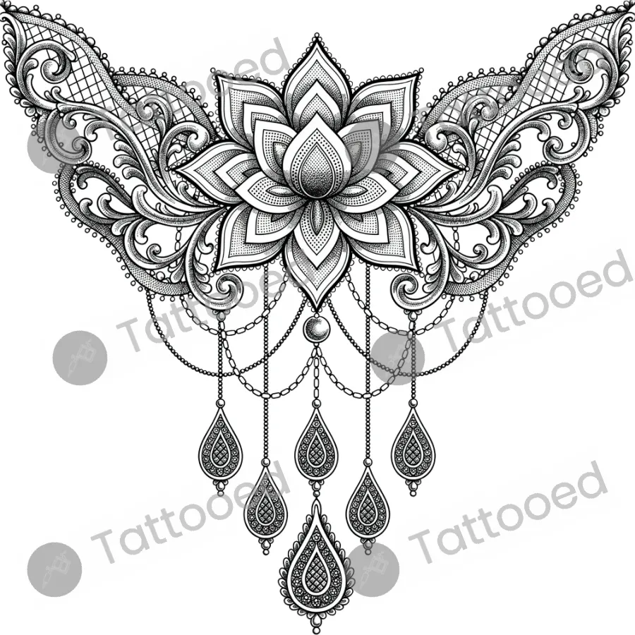 Ornamental Sternum Piece, fine line tattoo flash design