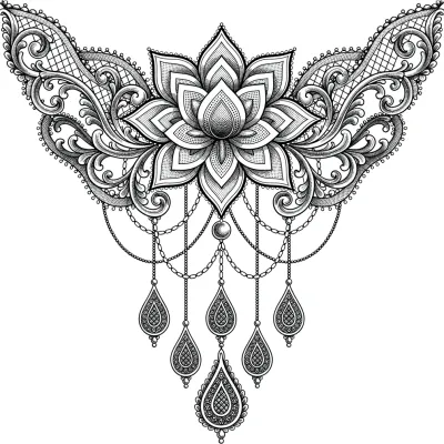 Ornamental Sternum Piece, Fine Line tattoo flash design
