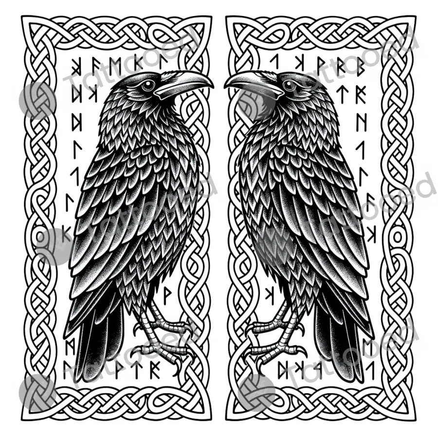 Norse Raven (Odin), blackwork tattoo flash design