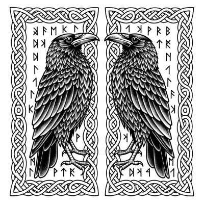 Norse Raven (Odin) tattoo flash design