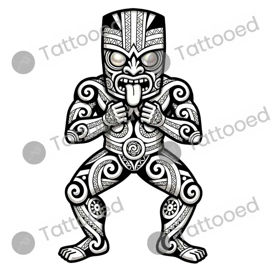 Maori Tiki Figure, blackwork tattoo flash design